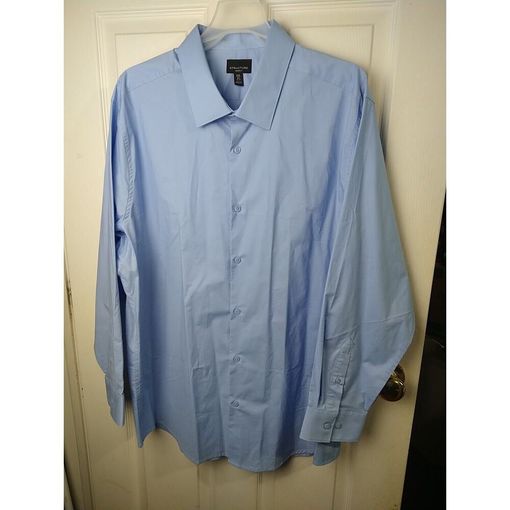 Structure Men's XXL Shirt Blue Modern Fit Long Sleeve Collared Button